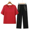 Ropa de Verano para Mujeres de Mediana Edad y Mayores, Atuendo de Abuela, Conjunto de Verano, Camiseta para Mamá, Manga Corta, Nuevo Estilo 2026, Ropa para Señoras Mayores