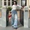 Jeans de pierna ancha azul claro para mujer, nuevo diseño de otoño 2026, de cintura alta, adelgazantes, que realzan la altura, de pierna recta, pantalones de largo hasta el suelo
