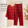 Pijama de Algodón Estampado de Manga Larga Holgado Talla Grande para Mujer de Mediana Edad y Mayor Otoño e Invierno 2025 Conjunto de Ropa para el Hogar