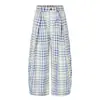 Atacado de Fábrica Calças de Perna Larga Xadrez Azul Masculino Feminino Verão Novo Senso de Design Soltas Emagrecedoras Retas Casuais Tendência