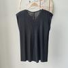 Calidad de Counter Producto Nuevo de Verano Versión Básica Elegante con Pliegues Talla Grande Casual Holgado Cuello en V Chaleco de Moda Camiseta
