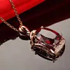 Nova Moda Estilo Coreano Elegante Vermelho Rosa Pingente Grande com Pedra Preciosa Colar com Pingente para Mulheres Turmalina Vermelha Sintética Ouro Rosa