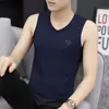 Chaleco de Seda Hielo Modal para Hombre 50S Cuello en V Verano Sin Mangas Sin Costuras Ropa Deportiva Fitness Ropa de Hombre de Moda