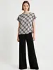 Camiseta de Manga Corta con Estampado a Cuadros Estilo Verano para Mujer con Cuello Redondo, Diseño de Cordón Lateral Holgado, Top Elegante y Versátil