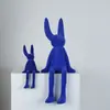 Adornos Modernos de Conejo Sentado Azules con Flocado Oficina de Ventas Sala de Modelos Habitación Infantil Mesita de Noche Decoraciones Ligeras de Moda