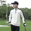 Pgm Ropa de Golf para Hombre Camiseta de Manga Larga Cálida Top Deportivo Cremallera Cuello Alto Patrón Piqué Ropa