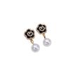 Agulha de prata Pequeno Estilo Chanel Elegante Rosa Brincos de Flor Retro Francês Romântico Pérola Assimétrica Camélia Ear Studs