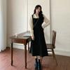Vestido de Primavera 2025 Nuevo Manga Larga para Mujer Empalmado Falso de Dos Piezas Casual Estudiante Femenino Falda Nicho Francés