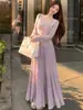 Saia de Chiffon Roxa para Mulheres, Nova Saia Evasê Emagrecedora de Cintura Alta para o Verão de 2026, Saia Versátil de Linha A Plissada de Comprimento Médio
