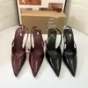Para Verano Nuevo Producto 2025 Estilo Europeo y Americano Boca en V Punta Fina Tacón Bajo Tacón Alto Punta de Bolso Moda Versátil Sandalias Planas para Mujer
