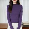 2025 Novo Outono e Inverno Malha de Algodão Puro Gola Alta Meia Manga Manga Longa Feminina Cor Lisa Efeito Emagrecedor Suéter Camisa de Base