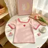 2026 Nova Camiseta de Seda de Gelo com Gola Quadrada de Manga Curta, Novo Estilo de Verão, Camiseta Estilo Coreano para Meninas e Bebês, Top Fofo e Versátil