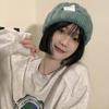 2021 Gorro de lana de punto grueso para mujer Otoño e Invierno Todo fósforo Cabeza grande Verde Suelto ins Moda