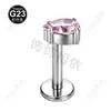 Ear cuff de aleación de titanio G23 con circonita cúbica rosa en forma de corazón, rosca interna, aro para labio de fondo plano, joyería para piercing de gota, para ventas transfronterizas