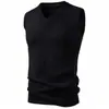 Chaleco de Punto para Hombre de Color Sólido con Cuello en V, Ajuste Delgado, Sin Mangas, Cárdigan, Capa Interior de Negocios para Otoño Invierno, Chaleco Suéter al por Mayor