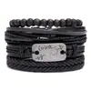 Simples e Artístico Retrô Artesanal Trançado Criativo Liga de Metal Flecha Atravessando o Coração Pulseira de Couro DIY Conjunto de 4 Peças Joias de Couro