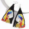 Pendientes de Borla Larga Coloridos con Flores de Luna de Cuentas de Arroz Hechos a Mano de Venta Caliente Transfronteriza Gancho de Oreja Bohemio Europeo y Americano para Mujeres