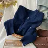 Cardigã de tricô bordado com gola redonda para outono e inverno para mulheres, novo suéter de malha vintage torcido slim fit