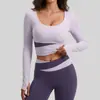 Top de Yoga de Manga Larga con Bloques de Color Color Durazno Transfronterizo, Top Deportivo Running Fitness Adelgazante con Sensación Nude para Mujer