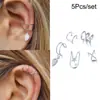 Pendientes de Clip para Oreja sin Perforación de Doble Capa con Forma de U, Incrustados con Diamantes, de Línea Simple, Superventas Transfronterizos Europeos y Americanos, Juego de 5 Piezas