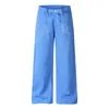 Calça Moletom Curva Estampada com Fivela Paris Azul Estilo Americano Costa Oeste Vibe High Street Estilo Preguiçoso Calça de Perna Reta Calça de Perna Larga