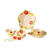 Juego de Vajilla de Cerámica Personalizado Lindo con Fresas Crema en Relieve para Comedor en Casa, Vajilla de Color Bajo Esmalte Souvenir