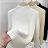 Suéter suave para mujer otoño e invierno 2024 nuevo terciopelo de visón tejido cuello medio alto capa base primavera y otoño felpa base camisa manga larga