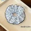 Scrunchie de pañuelo cuadrado azul floral dulce y versátil para niños, nuevo sujetador de pelo de verano para niñas, accesorio suave para el cabello