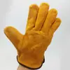 Luvas de Soldador de Couro Dupla Camada Curtas Completamente em Couro Resistentes ao Desgaste Antiderrapantes Douradas para Motorista Isoladas Proteção do Trabalho Luvas de Soldagem