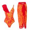 Traje de Baño Sexy Entero Nuevo para Mujer, Bikini Europeo y Americano, Estampado de Leopardo, Traje de Baño Transfronterizo con Volantes, Bikini Falda Larga de Gasa