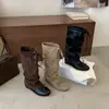 Botas de Montar de Moda Coreana Otoño/Invierno 2026 con Bloques de Color, Lazo, Tacón Alto y Bajo