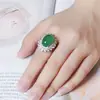 Promoção Imperdível anel de luxo palácio verde jade cravejado de diamantes flor aberta cristal calcedônia jaspe transparente