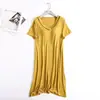 Vestido de Dormir de Manga Corta Integrado de Color Sólido, Ajuste Holgado, con Copas, Escote en V, Estilo Nuevo de Primavera y Verano, Dropshipping