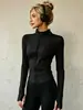 Chaqueta Deportiva con Cuello Alto y Cremallera para Mujer Ropa de Yoga Manga Larga con Agujeros para el Pulgar Alta Elasticidad Ropa Europea y Americana para Fitness Running Entrenamiento