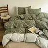 Juego de Cuatro Piezas con Borde de Encaje Vintage Clase A, Engrosado Otoño e Invierno, Fresco Juego de Ropa de Cama de Lino Floral
