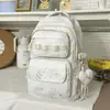 Fondo azul claro suave con lunares, mochila refrescante y relajante, estilo universitario coreano, mochila escolar con múltiples compartimentos para estudiantes de secundaria y preparatoria