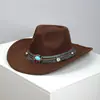 Cinturón de Lana Turquesa Versátil Casual con Borlas y Sombrero Vaquero Occidental Cálido de Ala Ancha para Hombres y Mujeres