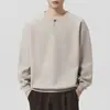 Sudadera Retro Americana con Cuello Henley, Hombros Caídos, para Hombre, Otoño 2026, Corte Holgado, Gris, Manga Larga, Pullover Casual, Moderno