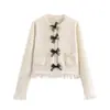 Roupas Europeias e Americanas Transfronteiriças para Mulheres Aliexpress Ins Venda Quente Jaqueta de Tricô Decorada com Laço e Saia Mini de Tricô