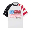Camiseta Raglan Manga Curta Color Block Estilo Americano para Homens e Mulheres, Estampa de Bandeira Estrelada de Verão, Caimento Solto, Versátil, Manga Meia Manga, Tendência