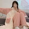 Traje de Camisón de Forro Polar Coral para Mujer Otoño e Invierno Largo Grueso Bata Albornoz Pijama Japonés Franela Ropa de Casa para Mujer