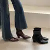 Botines de Tacón Grueso para Mujer 2026 Nuevos Botines con Correa Cruzada y Hebilla con Cremallera Trasera Botas de Caballero Negro Marrón Adulto Algodón