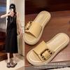 Verano Celebrante de Internet Nuevas Pantuflas Sandalias Planas con Hebilla de Moda de Estilo Coreano Pantuflas de una Pieza para Comercio Exterior