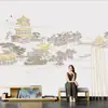 Nuevo estilo chino dibujo a línea paisaje edificio mural ático sala de estar papel tapiz sofá cine y televisión Tela de pared tela de pared estilo chino papel tapiz