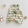 Conjunto de Dinosaurio para Niños 2026 Nuevo Verano Estilo Coreano Chaleco de Dibujos Animados para Niños Monos con Estampado Completo Modernos