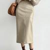 Saia Lápis Khaki em Couro PU Estilo Francês para Mulheres, Primavera 2026, Forrada com Lã, Comprimento Médio, Roupas Femininas de Alta Qualidade