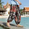 Pantalones florales de estilo étnico tailandés con cintura elástica y cordón para hombre, pantalones de playa tipo cubo para jóvenes talla grande, talla extra grande, comercio exterior
