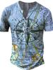 Camiseta con estampado digital para hombre, estilo europeo y americano, con estampado náutico, cuello redondo y 7 hebillas, informal, de manga corta.