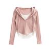 Ds25094-25 Nuevo Estilo Otoño Estilo Europeo y Americano Sexy Cremallera Invisible Falso Dos Piezas Cepillado Manga Larga Chaqueta Corta