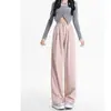 Pantalones Nuevos de Primavera y Otoño para Mujer Cintura Alta Falso para Mujer Pantalones Rectos Estrechos de Pierna Ancha Diseño Casual Estilo Perezoso
